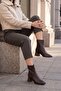 Women's Heeled Boots with Blunt Toe and Back Zipper, Nayis Brown - 6