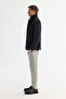 Men's Black Mono Collar Buttoned Inside Vest-Look Comfort Fit Coat A42Y6186 - 5