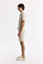 Men's Beige Elastic Waist Lace-Up Linen Blend Knitted Regular Fit Shorts A51Y3601 - 2