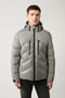 Men's Gray Goose down Water Repellent and Windproof Detachable Hooded Puffer Coat with Carrying Strap A32Y - 4