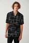 Men's Black 100% Viscose Apaj Collar Printed Viscose Short Sleeve Oversize Fit Shirt A41Y2149