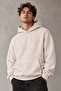 Ecru Relaxed Fit Men's Hoodie 100% Cotton Hooded Sweatshirt with Kangaroo Pocket in Solid Color