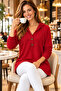 Women's Long Sleeve Hooded Front Buttoned and Lace-Up Waffle Blouse - 4