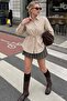Beige Waist-Tied Oversize Pocketed Shirt Mg2798