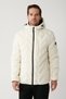 Men's White Hooded Water Repellent Windproof Puffer Jacket with Carrying Strap A32Y6041