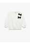Raised Long Sleeve Crew Neck Bow Sweatshirt - 5