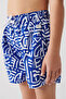 Blue Quick Dry Geometric Printed Standard Size Children's Special Boxed Comfort Fit Swimsuit Sea Shorts - 5