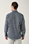Men's Navy Blue-White Cotton Plaid Flannel Lumberjack Shirt A32Y2158 - 4