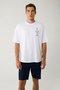 Men's White 100% Cotton Crew Neck Printed Cotton Oversize Fit T-Shirt A41Y1378 - 3