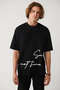 Men's Black 100% Cotton Crew Neck Printed Oversize Fit T-Shirt A41Y1038 - 3