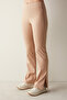 Beige High Waist Jean Look Flare Flared Leg Trousers