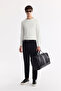 Men's Ecru Crew Neck Textured Rayon Non-Pilling Regular Fit Knitwear Sweater A51Y5156 - 7