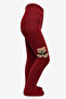 Girl's Pretty Teddy Bear Burgundy Pantyhose - 3