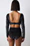 Shinny Velvet Long Sleeve Black Croplet - 4