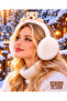 White Color Foldable Furry Plush Headphones with Polar Teddy Bear Figure