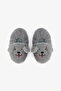 Gray Boy's Soft Textured Home Booties with Bear Embroidery Detail