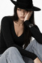 Women's V-Neck Long Sleeve Blouse Vesper Black – Slim Fit, Fine Textured, Stretchy Cashmere Blend - 4