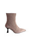 2660 Genuine Leather Thin Heeled Women's Boots Beige Suede Pointed Toe