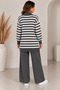 Women's Striped Shirt Collar Buttoned Oversize Knitwear Set - 3
