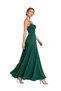 Vs-1039 Romina Dark Green Degaje Collar Thin Strap Slit Maxi Dress - 3