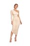 Vs-1088 Kesia Beige One Shoulder One Sleeve Draped Slit Maxi Dress