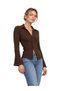 Vs-1050 Madison Brown Corded V-Neck Buttoned Spanish Sleeve Blouse