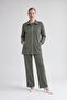 Stone Embellished Sleeves Cashmere Double Suit Khaki