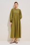 Ribbed Detail Wide Sleeves Long Dress Oil Green - 3