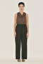 Wide Pleated Detail Ke Belt Pants Brown - 5