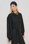 Linen Mixed Balloon Sleeve Long Tunic Black - 2