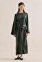 Linen Dress with Wide Belt Dark Green - 3