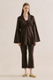 Linen Pleated Kimono Jacket Dark Brown - 3