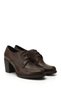 Women's Brown Antique Lace-Up Medium Thick Heeled Genuine Leather Oxford Shoes - 4