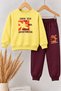 Boys' and Girls' Cada Dia Printed 2-Piece Tracksuit Set – Lemon Yellow Sweatshirt and Plum Jogger Pants - 2