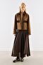 Velvet Collar Pocketed Short Jacket Khaki - 4