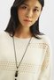 Openwork Knitted Tricot Sweater Ecru - 8