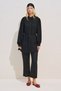 Linen Mixed Balloon Sleeve Long Tunic Black
