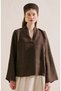 Linen Layered Collar Bluz Acikahve - 4