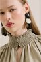 Gi̇peli̇ Linen Balloon Sleeve Blouse Green - 5