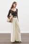 Wide Pleated Gabardine Pants Ecru