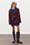 Square Neck Tie-Up Knitwear Scarf Burgundy - 5