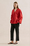 Poplin Wide Sleeves V-Neck Shirt Red - 4
