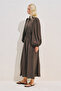 Draped Waist Adjustable Balloon Sleeve Dress Acikahve - 7
