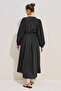 Ribbed Detail Wide Sleeves Long Dress Black - 8
