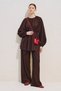 Textured Balloon Sleeve Draped Tunic Brown - 5
