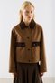 Velvet Collar Pocketed Short Jacket Khaki - 6