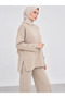 Women's Beige Slit Detailed Modal Fabric Oversize Basic Tunic Long Sleeve Sweatshirt - 8