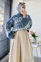 Pinterest Model Zigzag Patterned Short Knit Sweater -Indigo - 6
