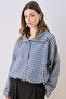 High Collar Detailed Shirt with Blue Checks - 3