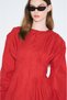 Belly Pleated Detail Long Sleeve Bluz Red - 5